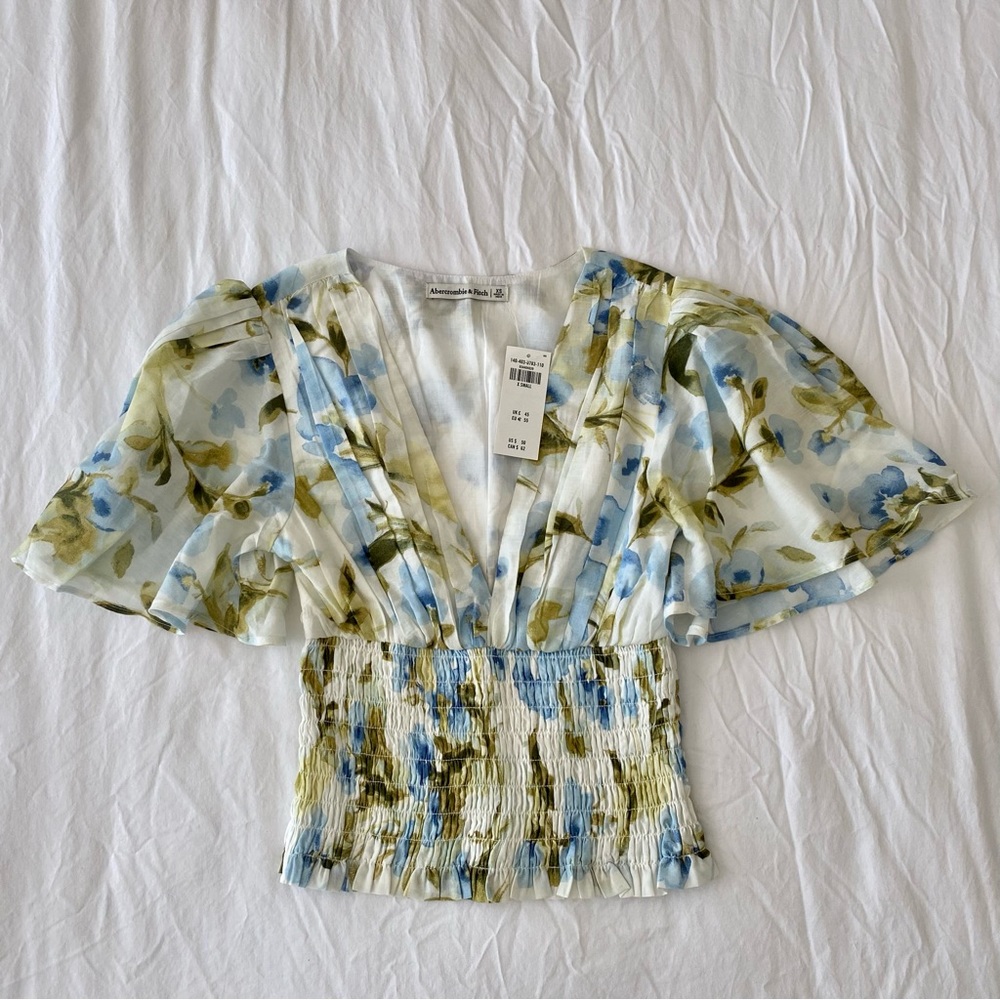 Abercrombie & Fitch Flutter Sleeve Smocked Waist Top